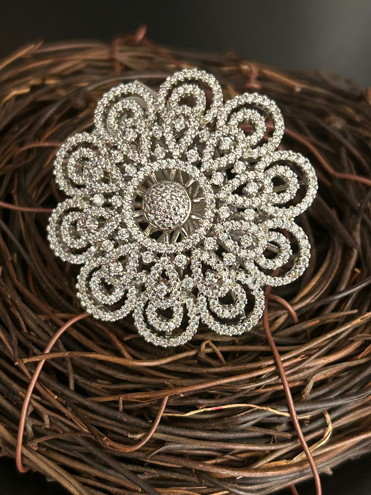 Full Diamond Floral Cocktail Ring – Luxury Party Wear Statement Ring